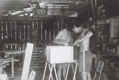 building the boxes in the barn