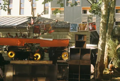 the stack under the orange canopy, les vivres de l'art open air